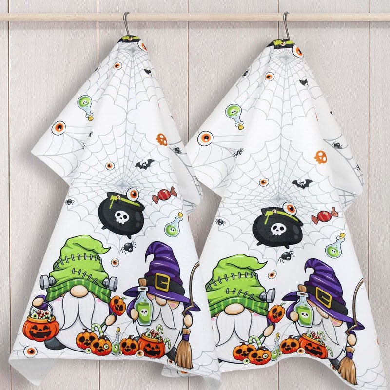 BASHOUT Halloween Kitchen Towels  2 Pcs Set Spooky Fun Halloween Gnomes  26 x 175 inch Large Size Dish or Tea Towels for Halloween Decor  Cobwebs Pumpkins  Potions Bathroom or Kitchen Towels - Image 2