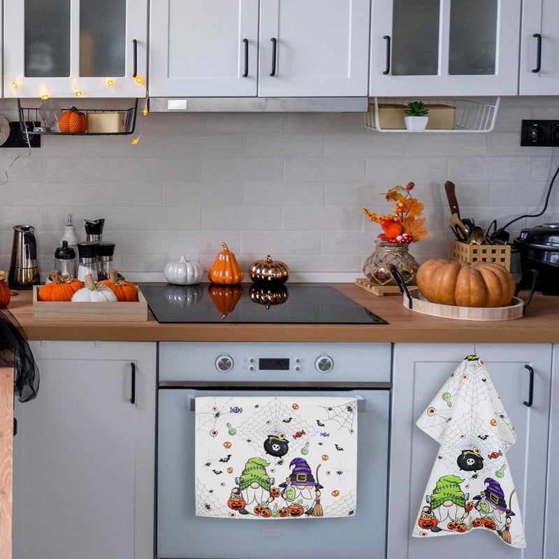 BASHOUT Halloween Kitchen Towels  2 Pcs Set Spooky Fun Halloween Gnomes  26 x 175 inch Large Size Dish or Tea Towels for Halloween Decor  Cobwebs Pumpkins  Potions Bathroom or Kitchen Towels - Image 4
