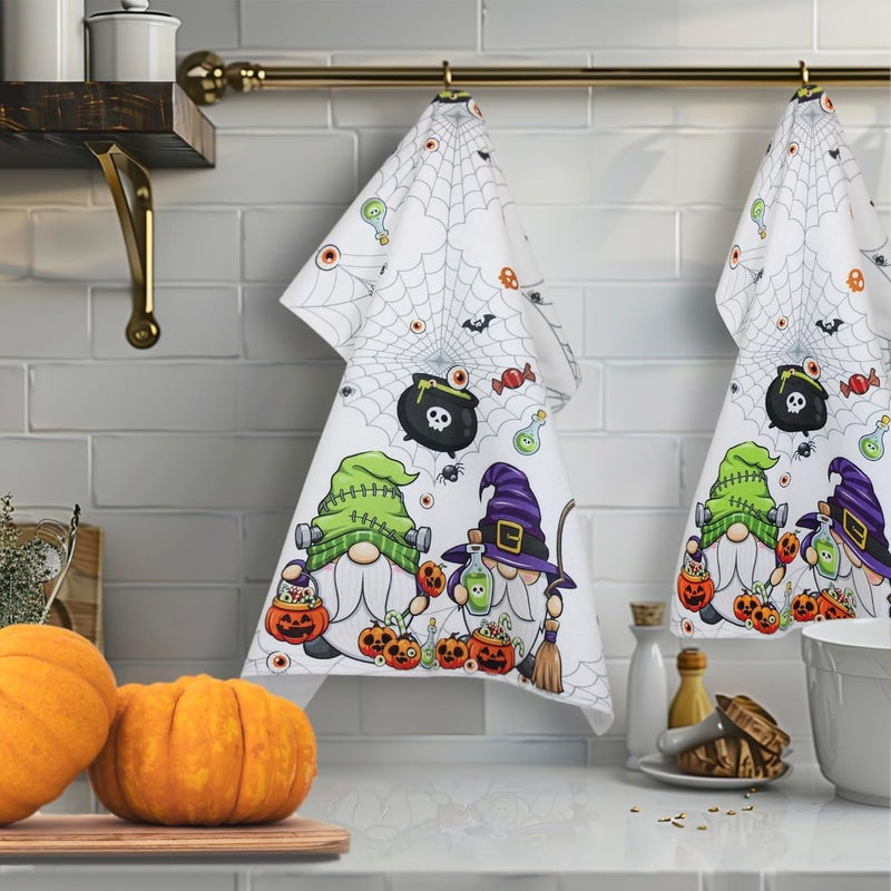 BASHOUT Halloween Kitchen Towels  2 Pcs Set Spooky Fun Halloween Gnomes  26 x 175 inch Large Size Dish or Tea Towels for Halloween Decor  Cobwebs Pumpkins  Potions Bathroom or Kitchen Towels - Image 5