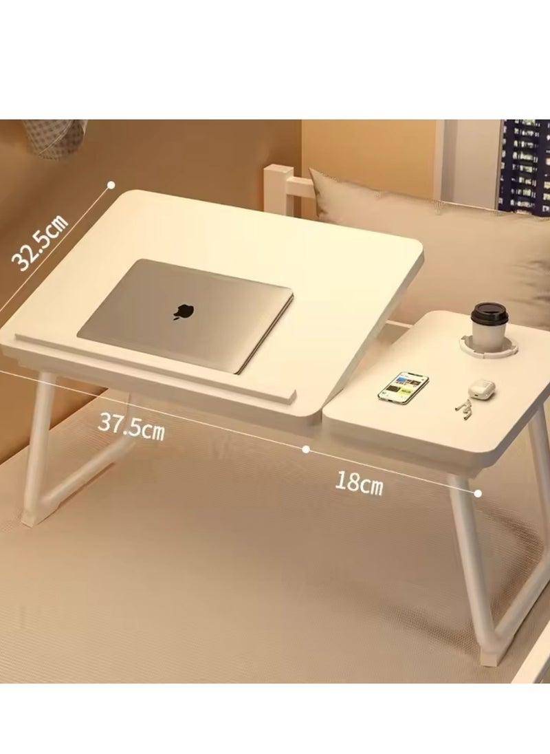 Adjustable Folding Laptop Bed Table, Bedside table，Portable Standing Desk, Foldable Lap Tablet Desk with Cup Holder for Bed Couch Sofa Floor (White)