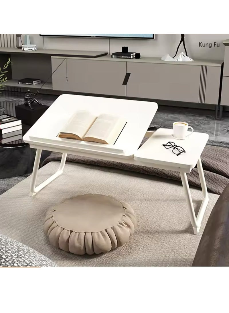 Adjustable Folding Laptop Bed Table, Bedside table，Portable Standing Desk, Foldable Lap Tablet Desk with Cup Holder for Bed Couch Sofa Floor (White)