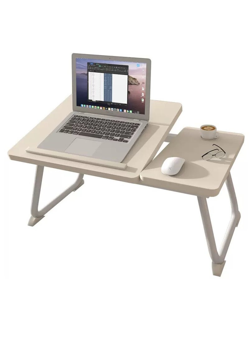 Adjustable Folding Laptop Bed Table, Bedside table，Portable Standing Desk, Foldable Lap Tablet Desk with Cup Holder for Bed Couch Sofa Floor (White)