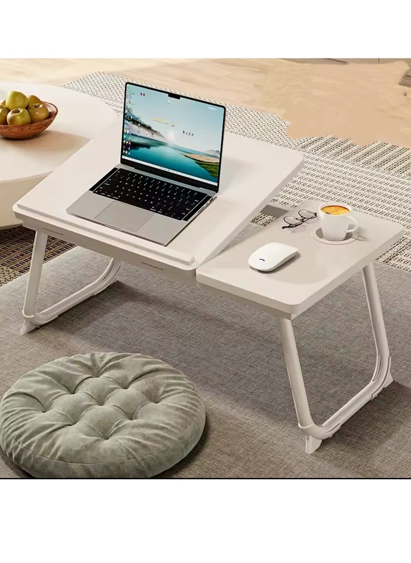Adjustable Folding Laptop Bed Table, Bedside table，Portable Standing Desk, Foldable Lap Tablet Desk with Cup Holder for Bed Couch Sofa Floor (White)