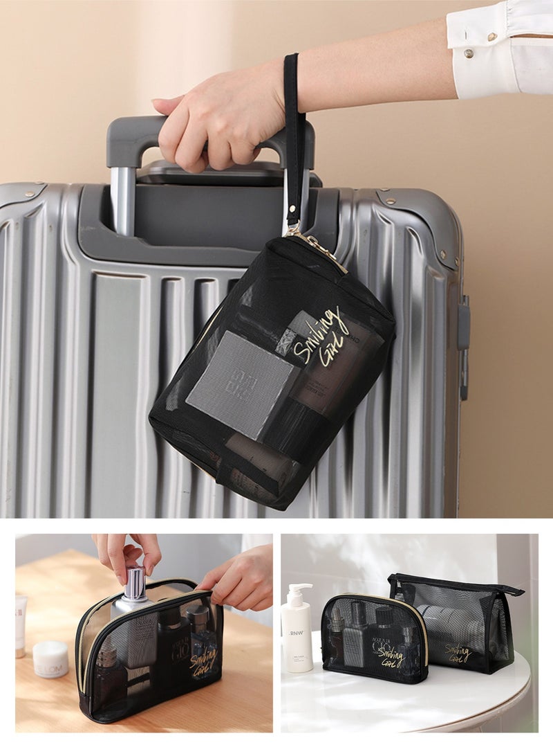 هومار كيت مجموعة حقائب مكياج، مجموعة حقائب مستحضرات تجميل، مجموعة حقائب سفر للمكياج وأدوات النظافة، مجموعة حقائب مكياج مكونة من 5 قطع، سعة كبيرة، شبكة شفافة سهلة الحمل والتنظيف، حقيبة سفر متعددة الوظائف مع حزام للتعليق، أسود - Image 4