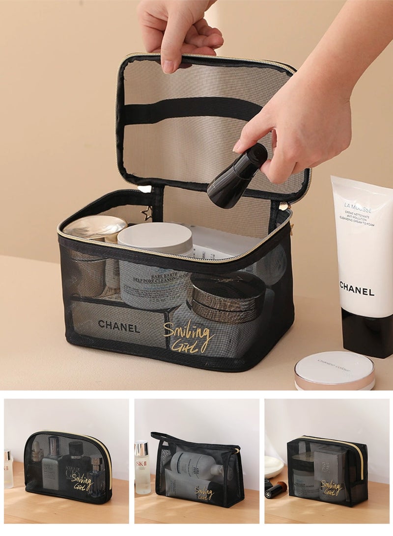 هومار كيت مجموعة حقائب مكياج، مجموعة حقائب مستحضرات تجميل، مجموعة حقائب سفر للمكياج وأدوات النظافة، مجموعة حقائب مكياج مكونة من 5 قطع، سعة كبيرة، شبكة شفافة سهلة الحمل والتنظيف، حقيبة سفر متعددة الوظائف مع حزام للتعليق، أسود - Image 5