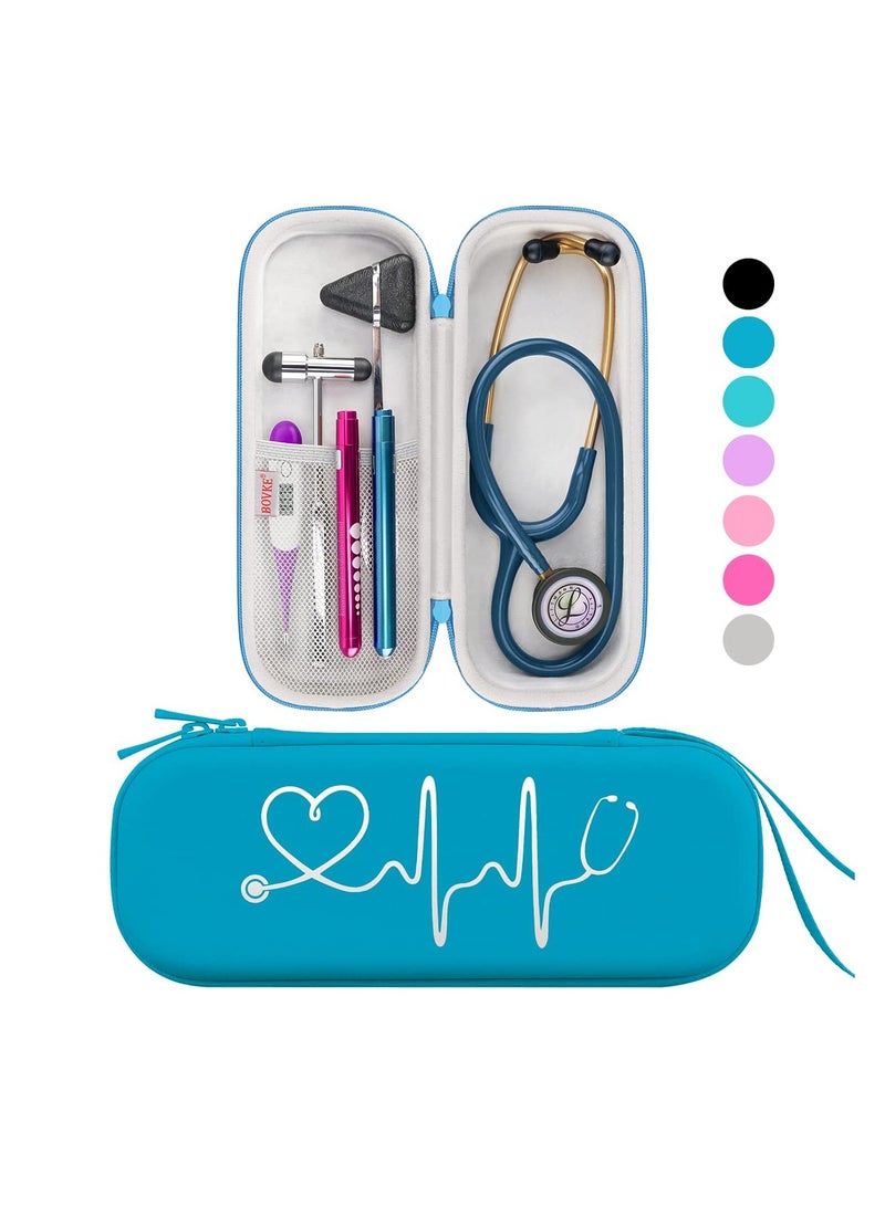 حقيبة حمل السفر BOVKE متوافقة مع 3M Littmann Classic III، خفيفة الوزن II S.E، MDF Acoustica Deluxe السماعات الطبية، غرفة إضافية للمقص الطبي EMT Trauma Shears LED Penlight، فيروزي