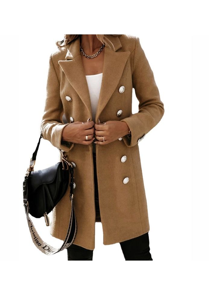 Loquat Autumn/Winter Fashion Slim Suit Collar Double-breasted Overcoat 