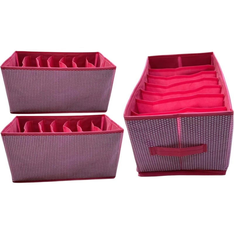 7 Grid Shirt Storage box Set of 3 Foldable Pink - Image 1