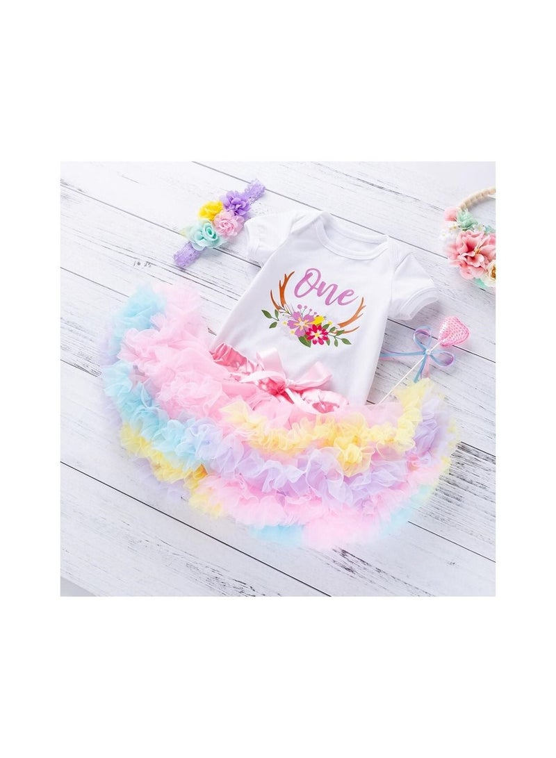 We Happy 3-Piece 1st Birthday Outfits Floral Romper Tulle Tutu Skirt Set - Image 3