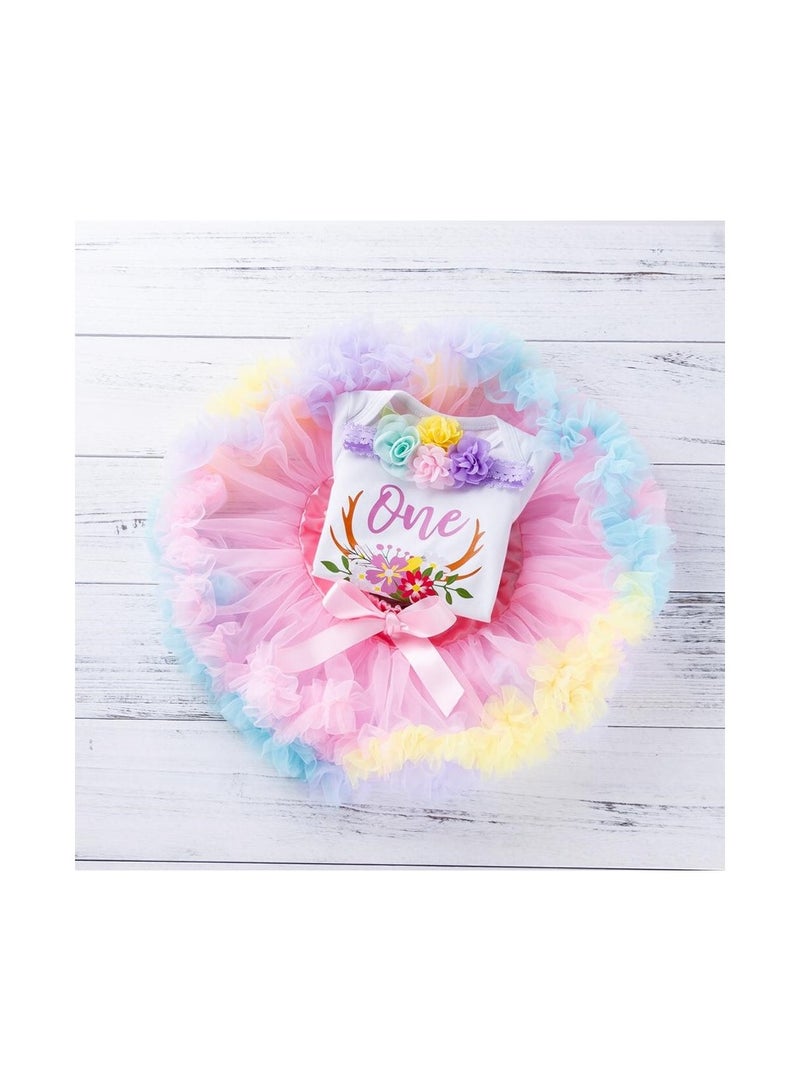 We Happy 3-Piece 1st Birthday Outfits Floral Romper Tulle Tutu Skirt Set - Image 5