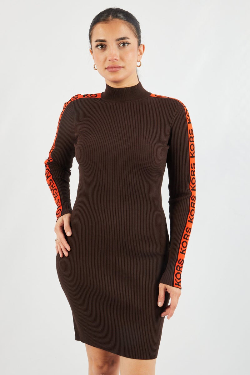 Michael Kors Women Textured Sweater Dress, Brown Combo - Image 1