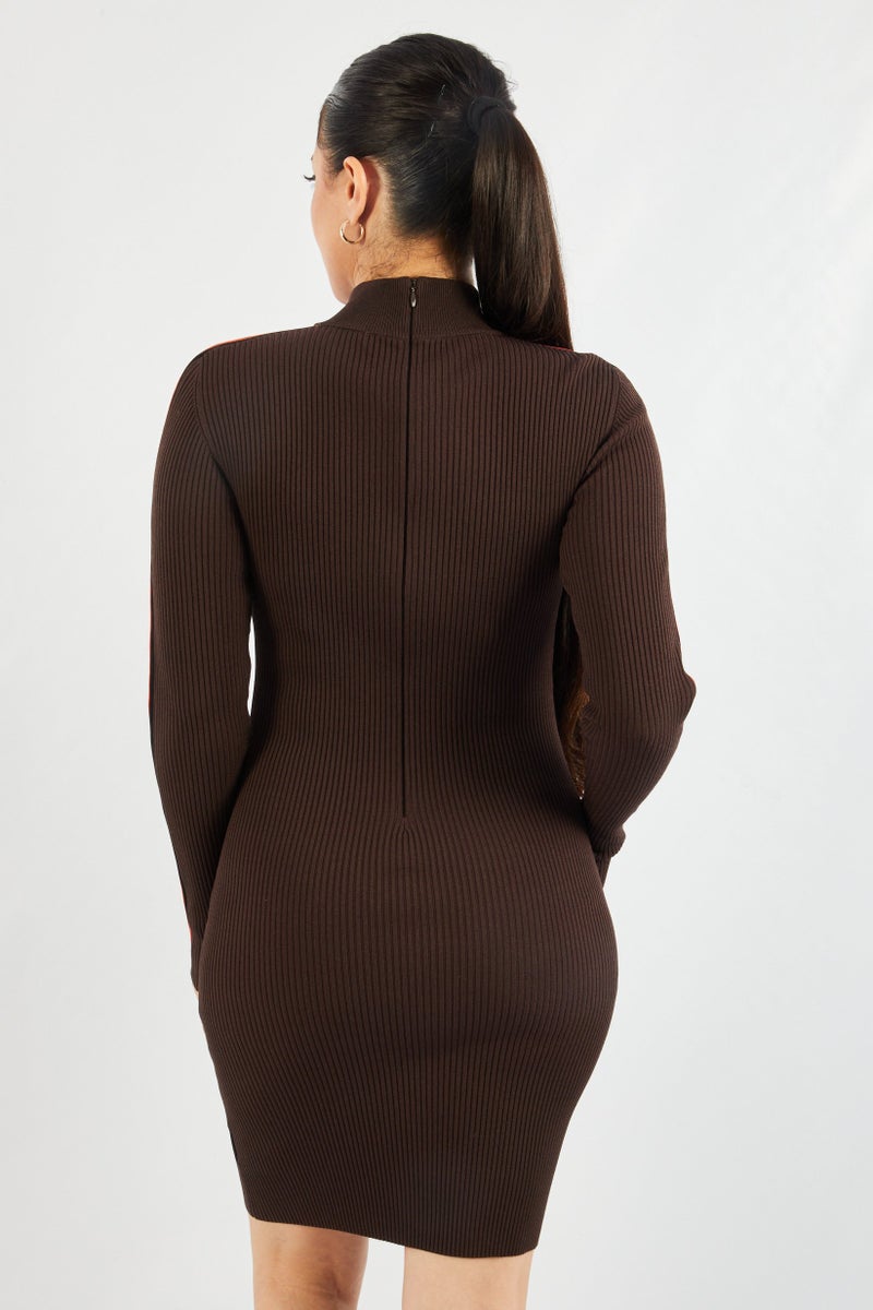 Michael Kors Women Textured Sweater Dress, Brown Combo - Image 3