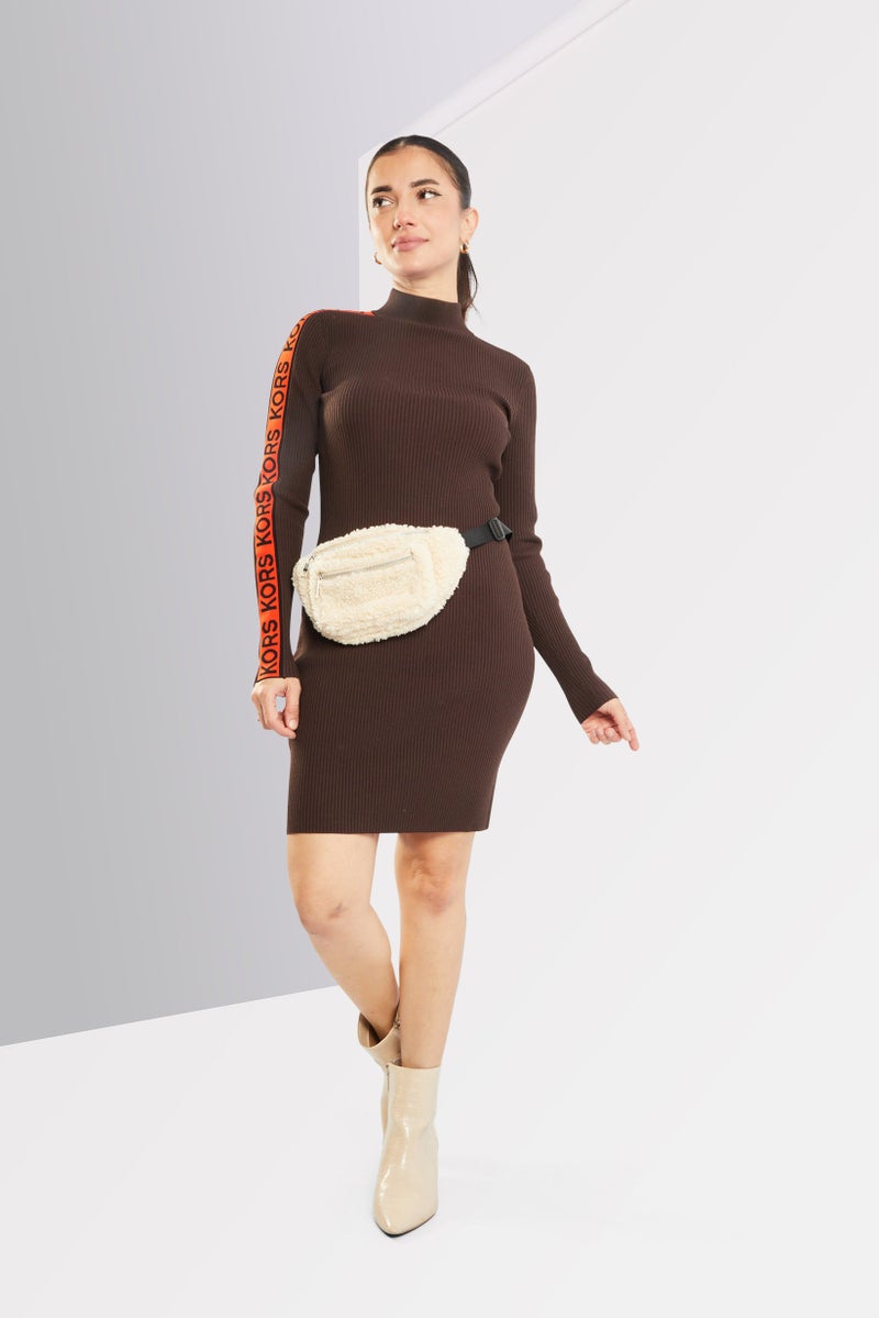 Michael Kors Women Textured Sweater Dress, Brown Combo - Image 2
