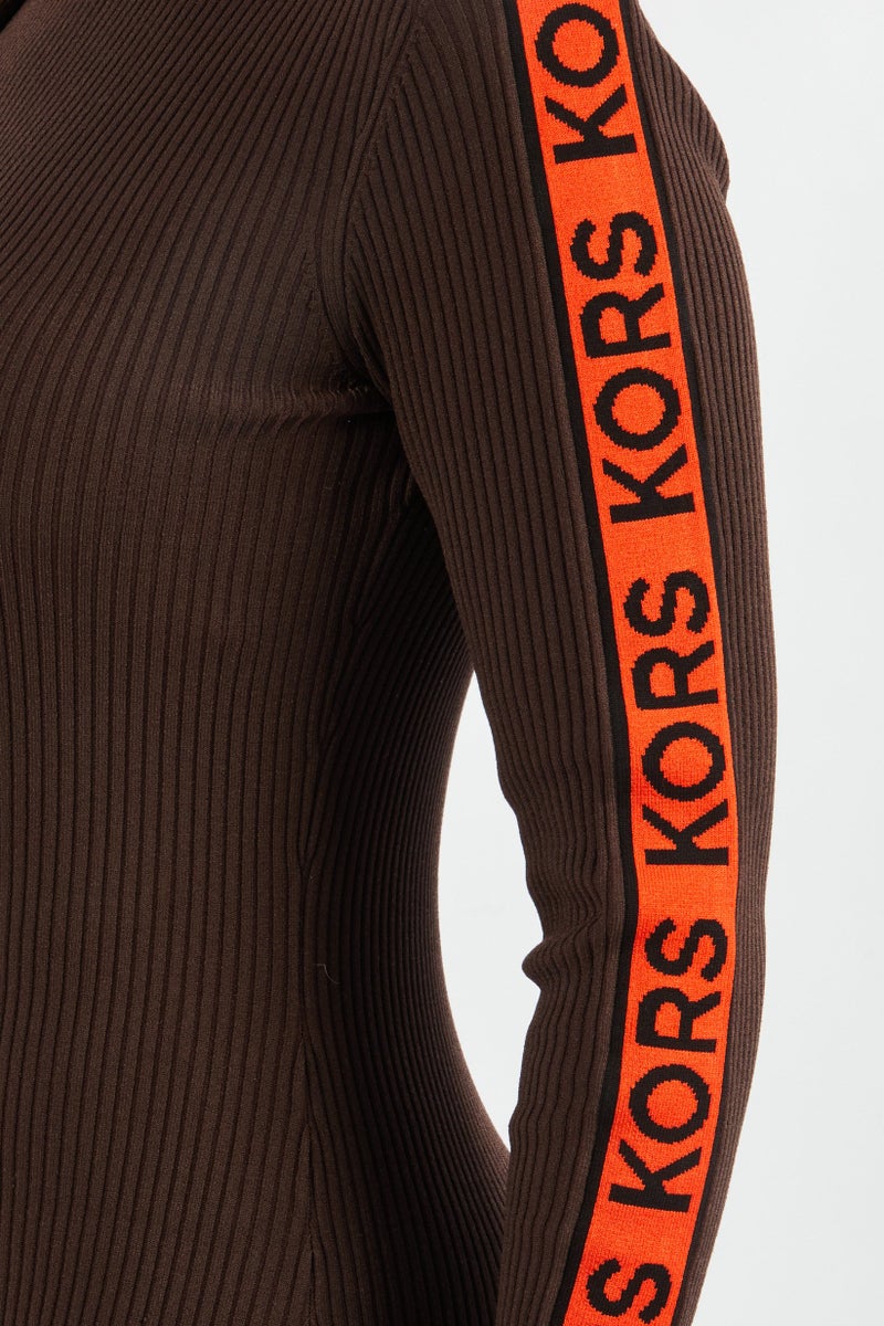 Michael Kors Women Textured Sweater Dress, Brown Combo - Image 4