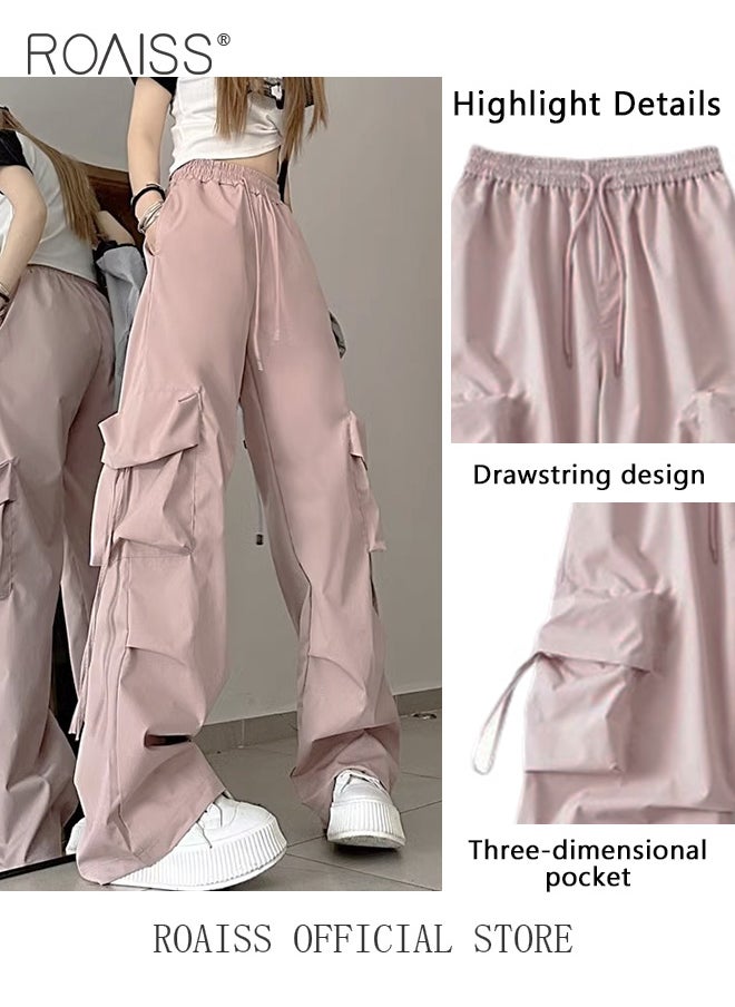 roaiss Women Utility Pants with Loose Fit Wide Leg Trousers for Women Solid Color Design with Flowy Belt Accessories Casual and Lengthening Pants for Women High Waisted and Relaxed Style  - Image 3