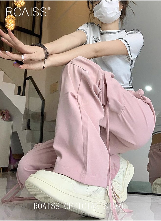 roaiss Women Utility Pants with Loose Fit Wide Leg Trousers for Women Solid Color Design with Flowy Belt Accessories Casual and Lengthening Pants for Women High Waisted and Relaxed Style  - Image 5