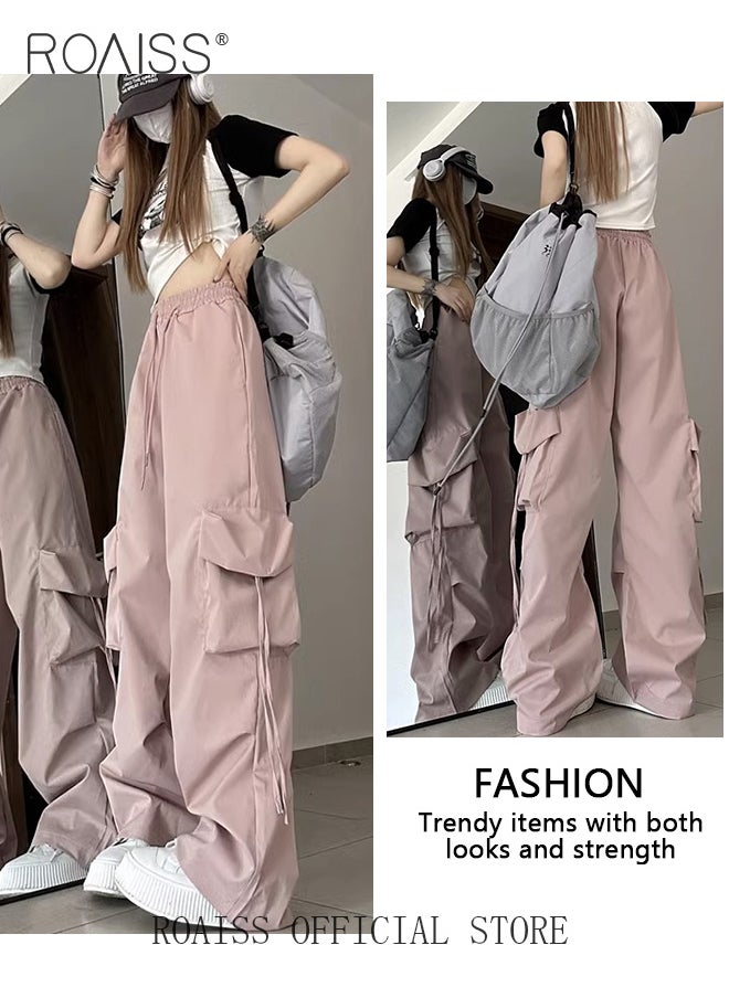 roaiss Women Utility Pants with Loose Fit Wide Leg Trousers for Women Solid Color Design with Flowy Belt Accessories Casual and Lengthening Pants for Women High Waisted and Relaxed Style  - Image 4