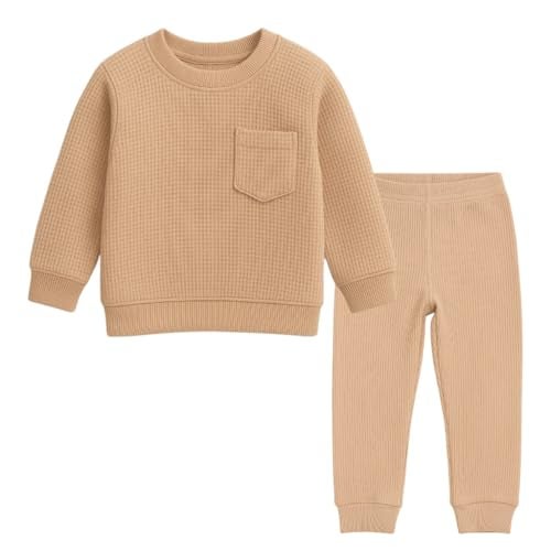 HuggleBug Kids Cotton Waffle Co-ord Set for Boys & Girls | Soft Breathable Everyday Wear Top & Bottom Set - Image 1