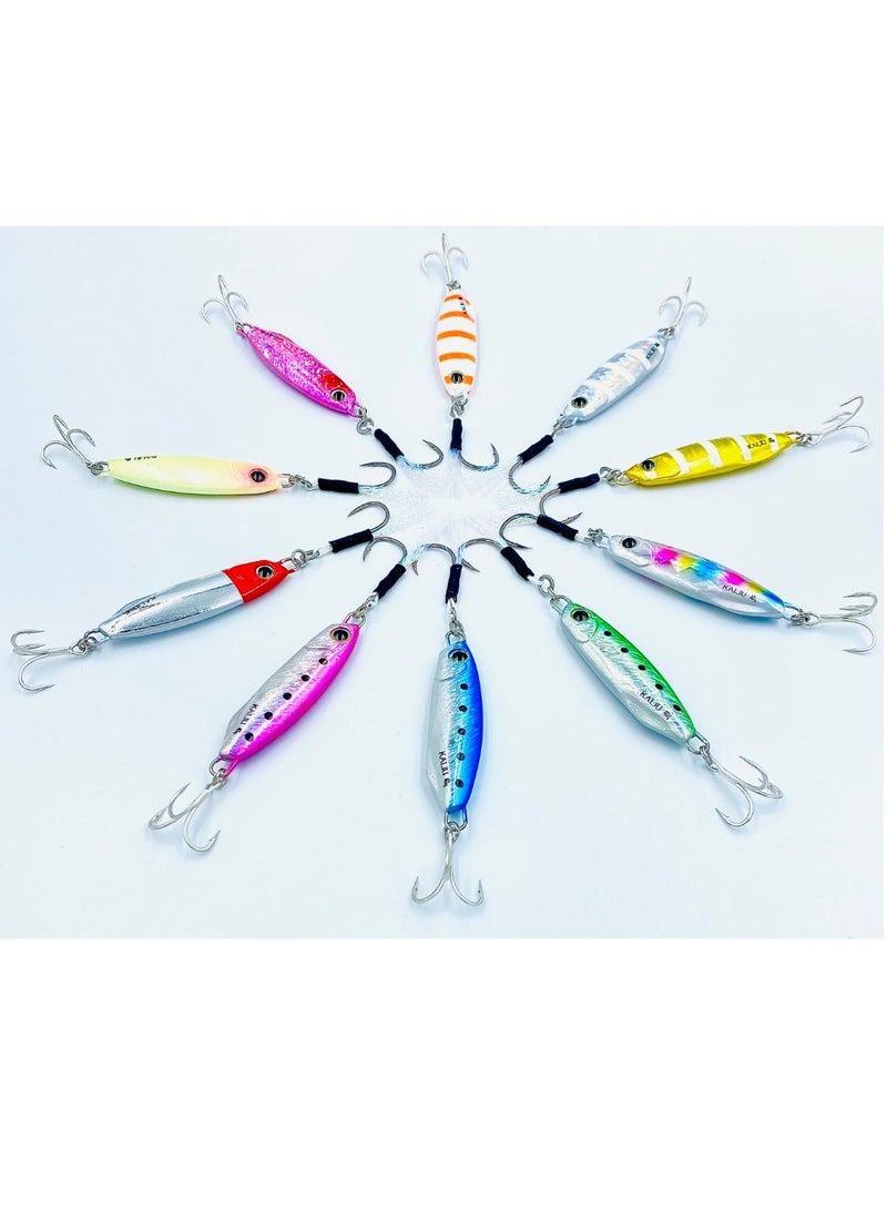 oakura Kaiju Clown Silver Jig Set - 20G Weights, Extra Sharp Bkk Hook, 10 Mesmerizing Colors - Lightweight Gear For Epic Fishing Adventures - Image 2
