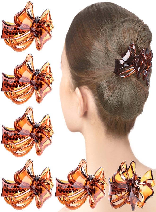 RC ROCHE ORNAMENT 6 Pcs Womens Cute Ribbon Bow Stylish Ponytail Maker Plastic Clips Premium Quality Girls Beauty Accessory Hair Décor Strong Hold Clamps Barrettes, Medium Brown - Image 1