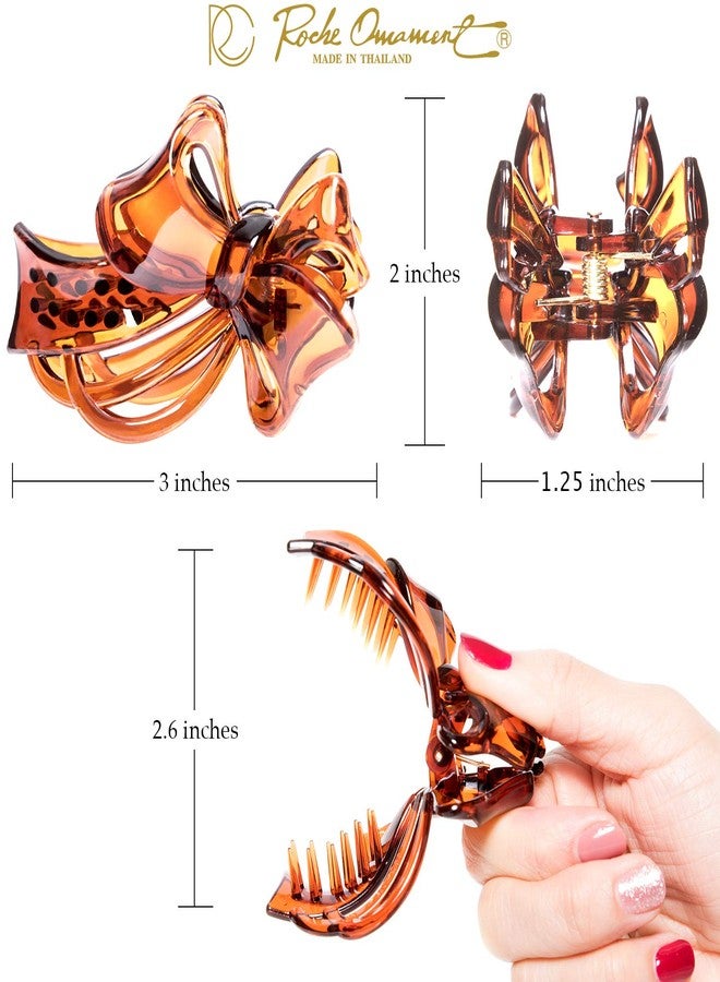 RC ROCHE ORNAMENT 6 Pcs Womens Cute Ribbon Bow Stylish Ponytail Maker Plastic Clips Premium Quality Girls Beauty Accessory Hair Décor Strong Hold Clamps Barrettes, Medium Brown - Image 4