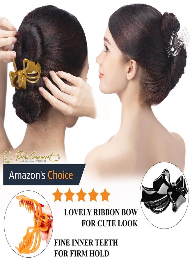 RC ROCHE ORNAMENT 6 Pcs Womens Cute Ribbon Bow Stylish Ponytail Maker Plastic Clips Premium Quality Girls Beauty Accessory Hair Décor Strong Hold Clamps Barrettes, Medium Brown - Image 2