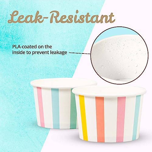 MATICAN Paper Ice Cream Cups, 50-Count 5.5-Oz Disposable Dessert Bowls for Hot or Cold Food, 5.5-Ounce Party Supplies Treat Cups for Sundae, Frozen Yogurt, Soup, Pastel Stripes - Image 5