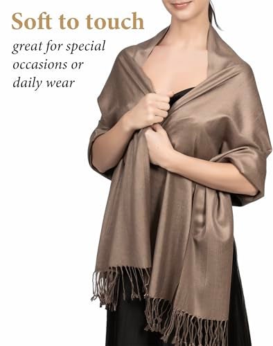 Achillea Soft Silky Pashmina Scarf for Women – Shawl Wrap for Evening Dresses, Bridesmaids, Weddings & Everyday Wear (Taupe) - Image 3