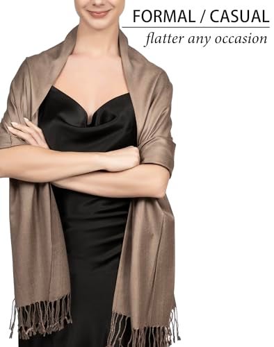 Achillea Soft Silky Pashmina Scarf for Women – Shawl Wrap for Evening Dresses, Bridesmaids, Weddings & Everyday Wear (Taupe) - Image 5