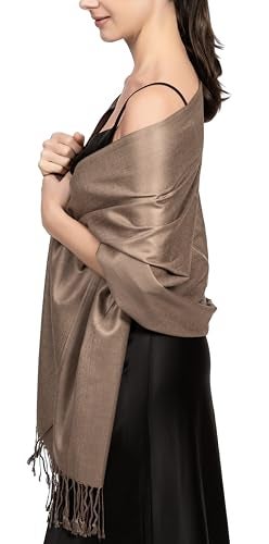 Achillea Soft Silky Pashmina Scarf for Women – Shawl Wrap for Evening Dresses, Bridesmaids, Weddings & Everyday Wear (Taupe) - Image 1