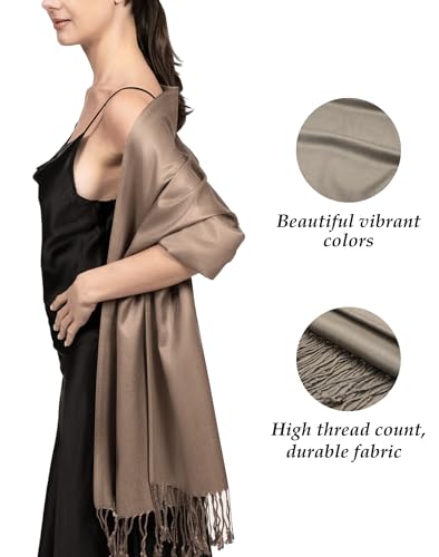 Achillea Soft Silky Pashmina Scarf for Women – Shawl Wrap for Evening Dresses, Bridesmaids, Weddings & Everyday Wear (Taupe) - Image 4
