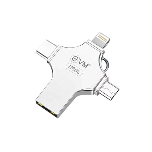 EVM EnStore 4-in-1 OTG 128GB Flash Drive | USB 3.0 | Blazing 100MB/s Read| USB-A Android iOS Lightning Type-C | Smartphones Laptops Tablets | i-FlashDevice HD | 10 Years Warranty (EVM4D/128G) - Image 1