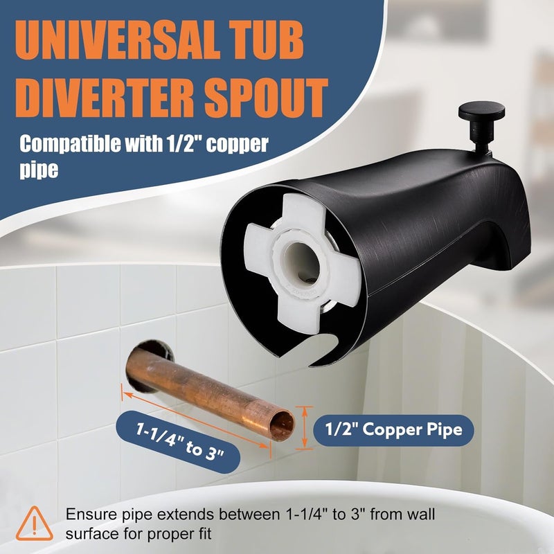 TEVIORA Tub Spout with Pull Down Diverter – Slip-Fit Bathtub Faucet Spout Replacement, 1/2” Copper Pipe Connection, Easy Installation, Universal for Bathroom Shower(Oil Rubbed Bronze) - Image 3