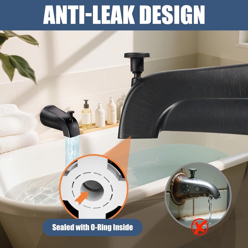 TEVIORA Tub Spout with Pull Down Diverter – Slip-Fit Bathtub Faucet Spout Replacement, 1/2” Copper Pipe Connection, Easy Installation, Universal for Bathroom Shower(Oil Rubbed Bronze) - Image 2