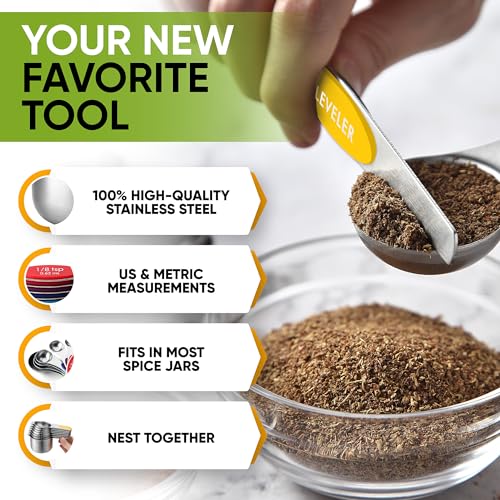 Spring Chef Magnetic Measuring Cups & Spoons Set, Patented, Strong N45 Magnets, Heavy Duty Stainless Steel Fits in Spice Jars for Baking & Cooking, BPA Free, Set of 15 with Leveler, Multicolor - Image 5
