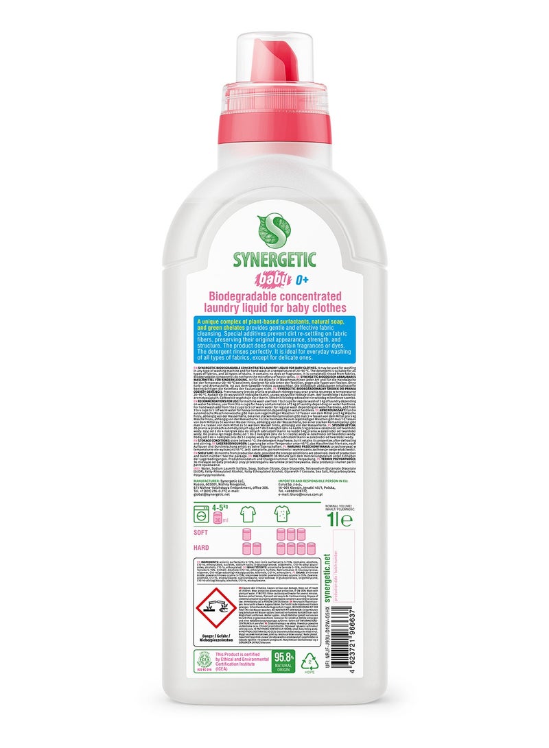 SYNERGETIC Biodegradable Concentrated Laundry Liquid for Baby Clothes 1000ml - Image 2