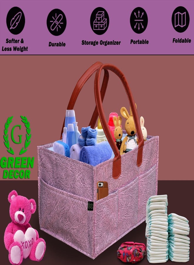 GREEN DECOR - 400 GSM Felt Designer Diaper Bag With Handles for Smart Mothers,Baby Diaper & Wipes Caddy Organizers,Nursery Storage Foldable & Portable (Dapple Print, Pink Color, 15X10X8 Inches) - Image 5