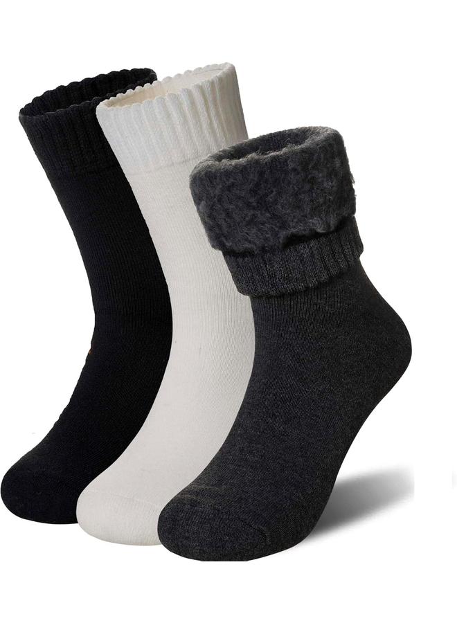 KOWVOWZ Women Thermal Socks, Cold Weather Insulated Sock Warm Winter Soft Thermal Socks, Winter Socks for Women Gifts Heated Socks Ski Winter Thermal Hiking Thick Snow Sock 3 Pairs - Image 1