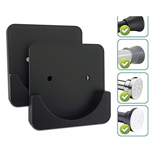 Poocar Shower Curtain Rod Mount Holder for Wall Adhesive Shower Rod Tension Retainer Drilling Stick On 2 Pack BLACK Shower Curtain Rod Not IncludedSquare - Image 4