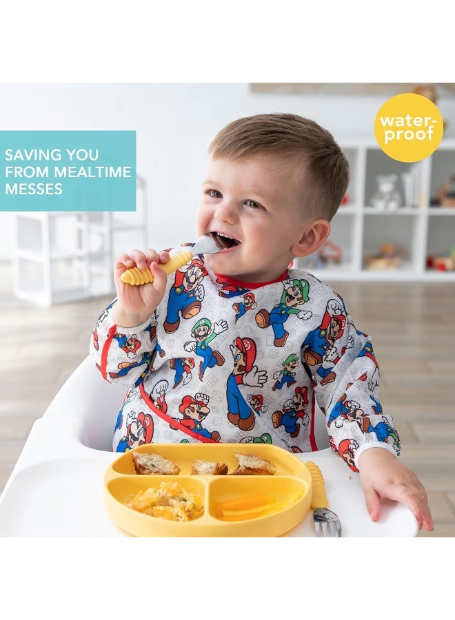 Bumkins Bibs, Baby and Toddler Girls and Boys 6-24 Months, Long Sleeve, Essential Must Have for Eating, Feeding, Mess Saving Lightweight Waterproof Fabric Sleeved Smock, Nintendo Mario and Luigi - Image 2