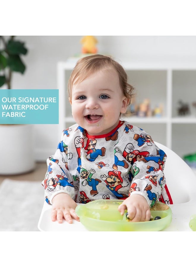 Bumkins Bibs, Baby and Toddler Girls and Boys 6-24 Months, Long Sleeve, Essential Must Have for Eating, Feeding, Mess Saving Lightweight Waterproof Fabric Sleeved Smock, Nintendo Mario and Luigi - Image 3