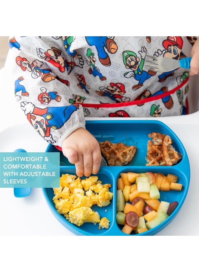 Bumkins Bibs, Baby and Toddler Girls and Boys 6-24 Months, Long Sleeve, Essential Must Have for Eating, Feeding, Mess Saving Lightweight Waterproof Fabric Sleeved Smock, Nintendo Mario and Luigi - Image 4