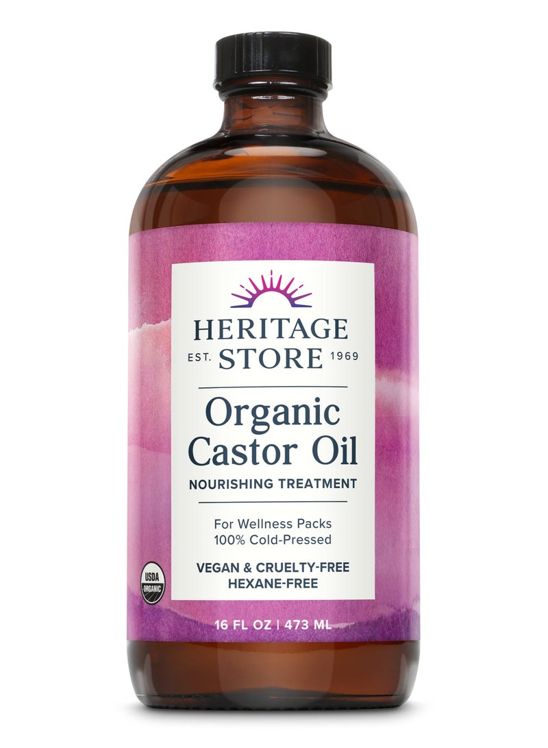 Heritage Store Organic Caster Oil | Hair and Eyebrow Growth | Skin Moisturizer | Cold Pressed, Hexane & Fragrance Free |  473ml - Image 1
