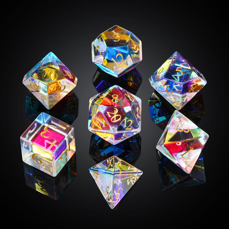 UDIXI Prism Glass RPG Dice Set 7PCS Rainbow Glass DND Dice Set with Gift Box for DD Tabletop Games - Image 3