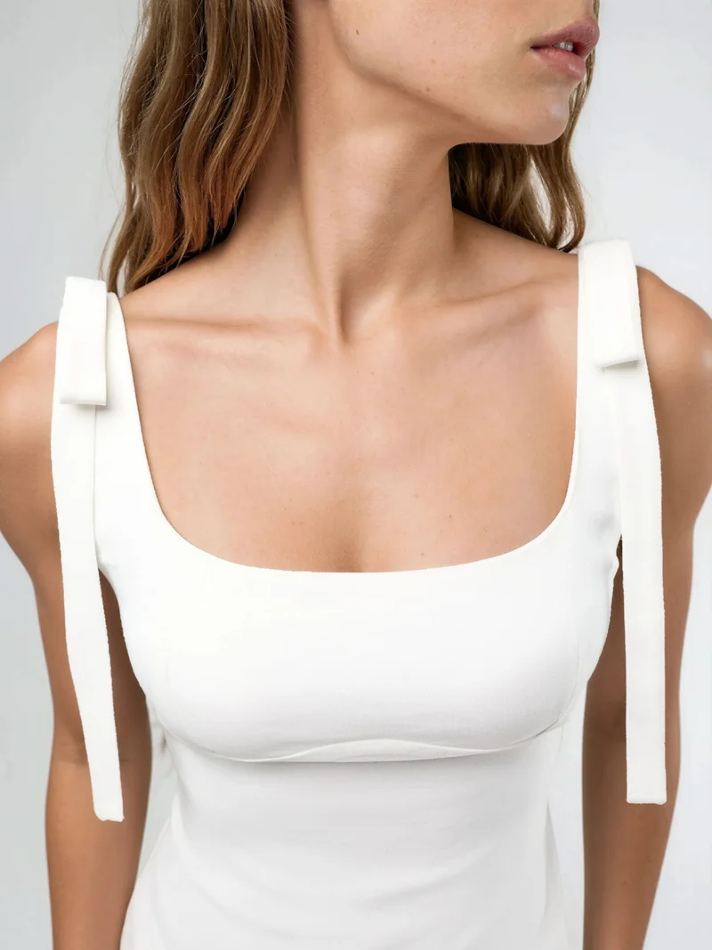Hiccup White Bengalin Mini Dress with Bows for Women | Best Price UAE