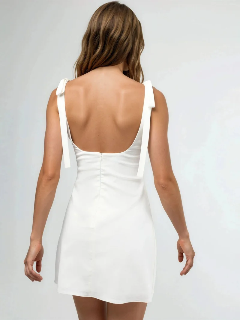 Hiccup White Bengalin Mini Dress with Bows for Women | Best Price UAE