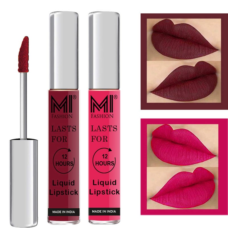 MI FASHION Soft Smooth Matte Finish Liquid Lipstick Red Pink 100 Superstay 12hr Zero Feathering Or Bleeding On Lips 35ml Pack Of 2 - Image 1