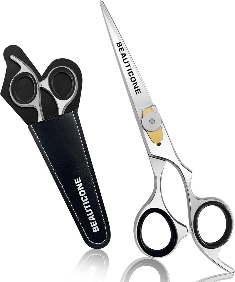 BEAUTICONE Hair Cutting Scissors | 6.5 Inch Professional Stainless Steel Barber Shears | Hairdressing Scissors | Smooth & Sharp Edge Blades - for Men/Women (Silver)