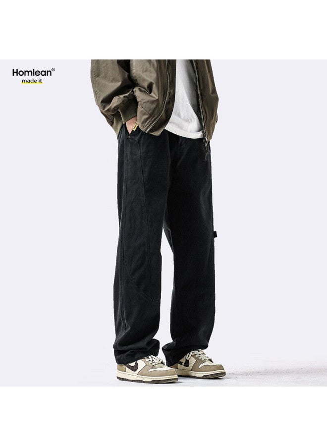 Homlean American-style Casual Pants For Men, Spring And Summer, Niche Trendy Brand, Retro Loose-fit Cargo Trousers, Hs60 Black, Size M - Image 2