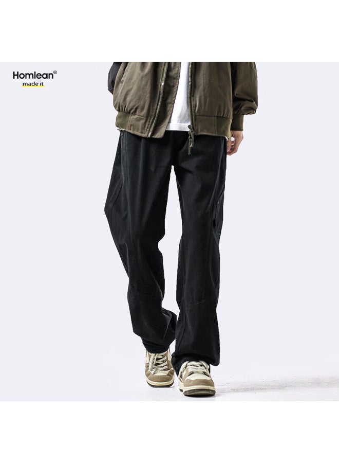 Homlean American-style Casual Pants For Men, Spring And Summer, Niche Trendy Brand, Retro Loose-fit Cargo Trousers, Hs60 Black, Size M - Image 1
